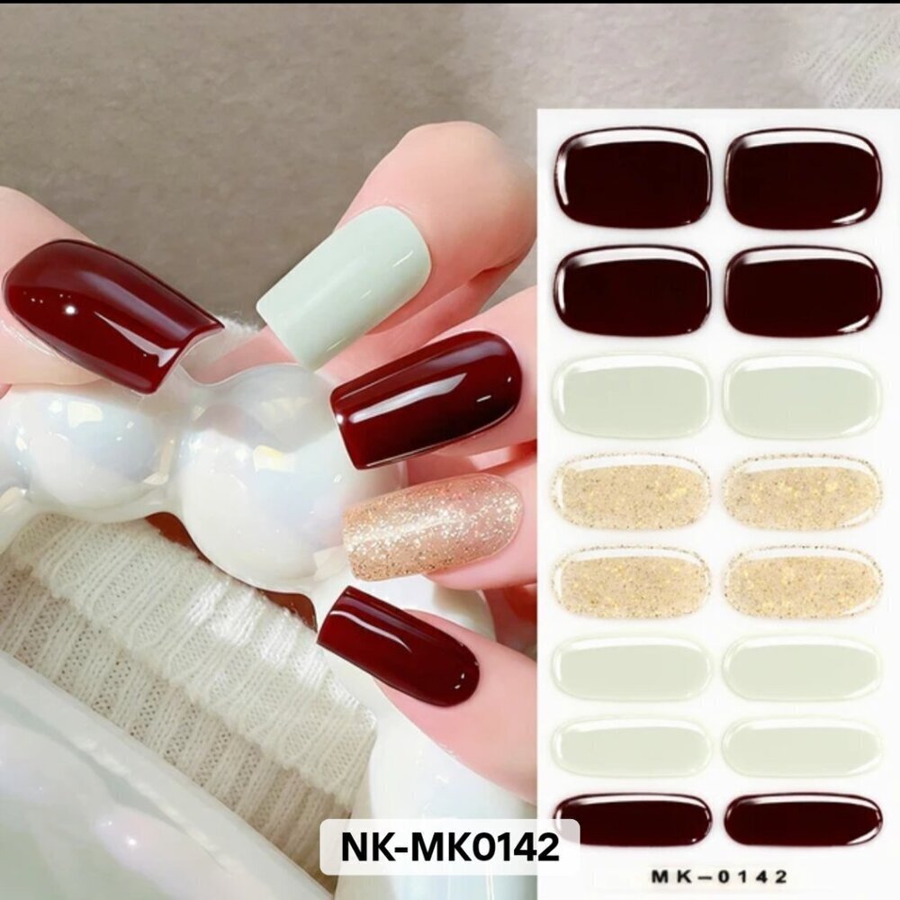 🖤 3/$12 Burgundy, White and Gold Glitter Nail Polish Strips No UV Brand New